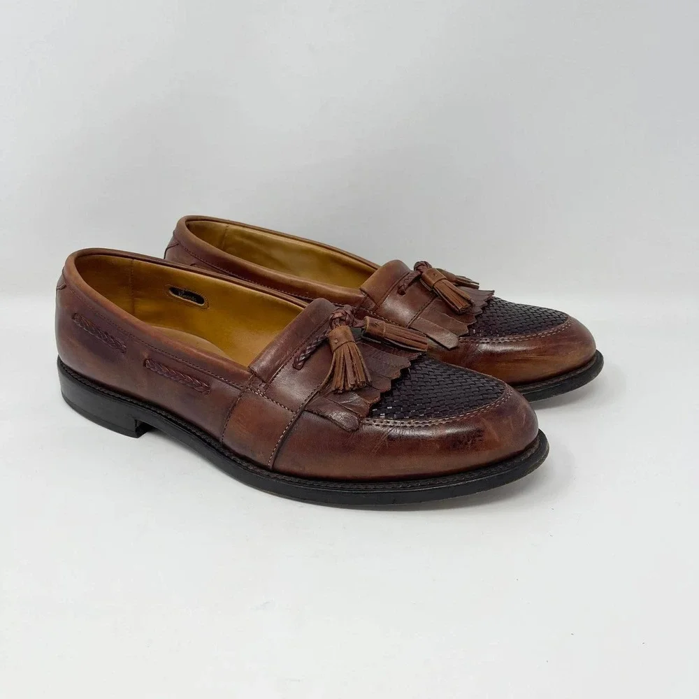Allen Edmonds Cody Tassel Loafers Mens 11 Brown Leather Woven Basketweave 1849